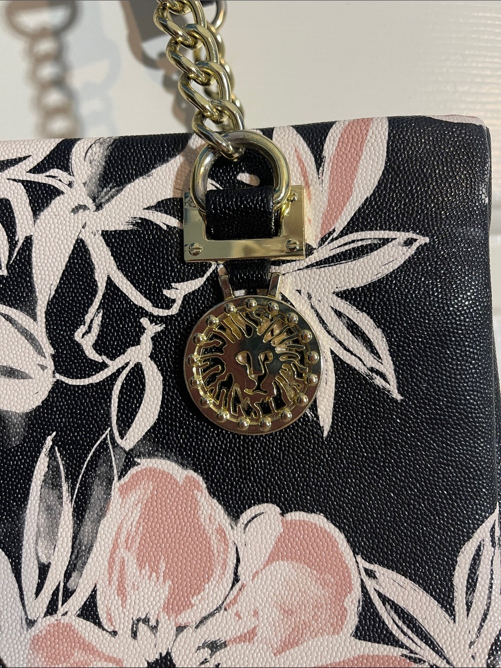 Anne Klein Black Shoulder Bag with Blush Floral Print and Gold Accents NWOT - Picture 2 of 11